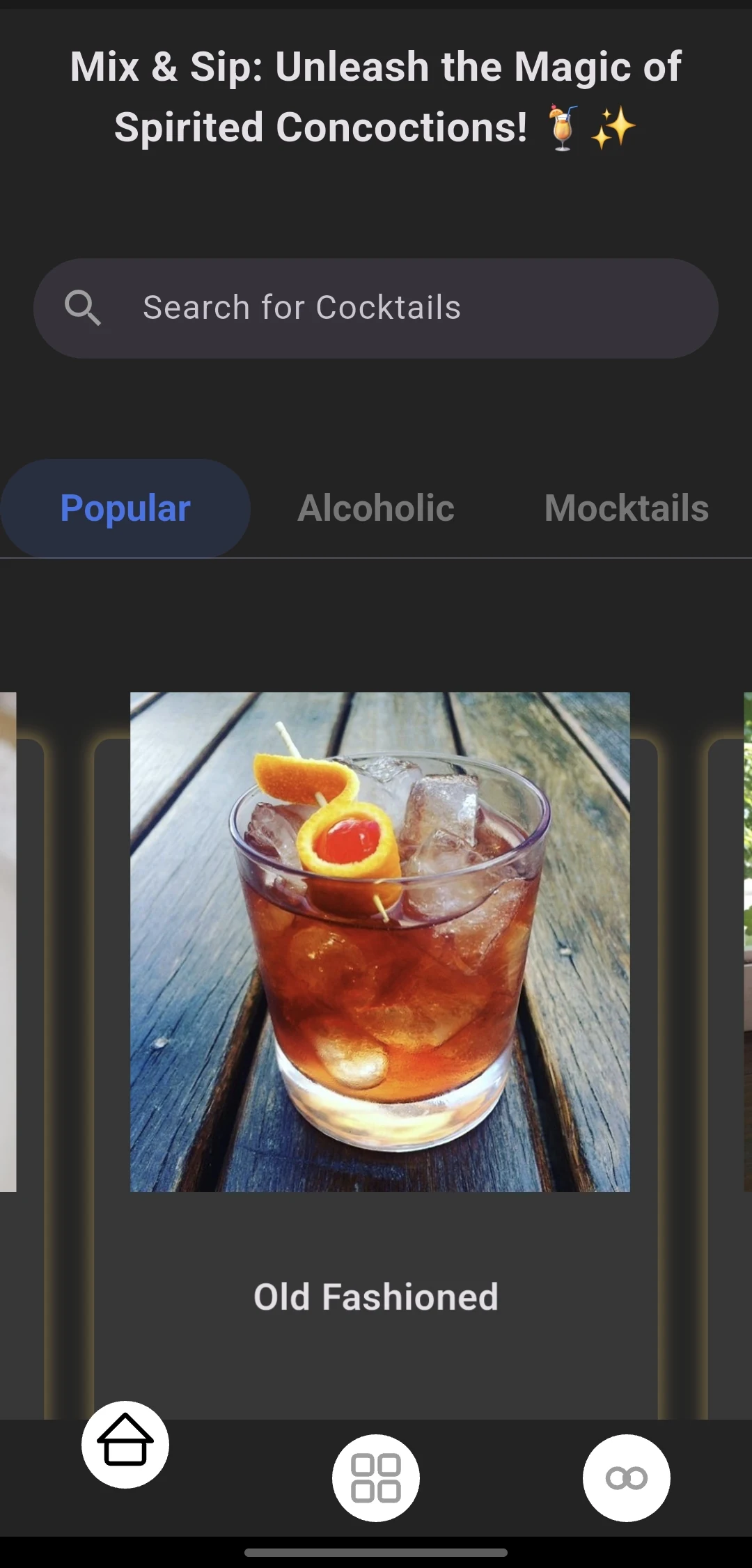 Cocktalez cocktail discovery home screen