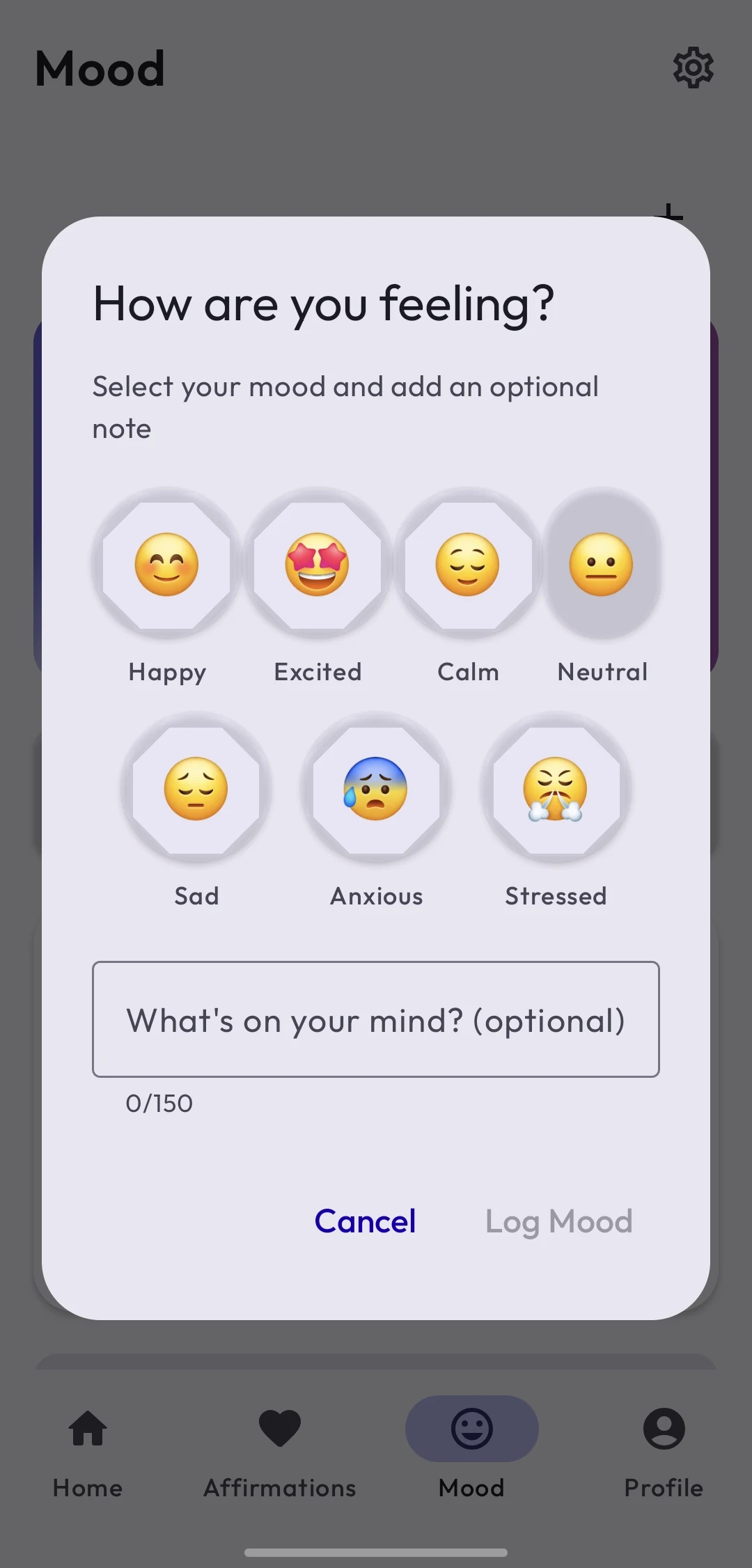 Affirmi mood check-in flow
